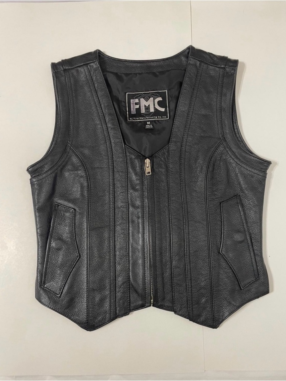 FMC Black Sexy Leather Zip Front Vest size medium